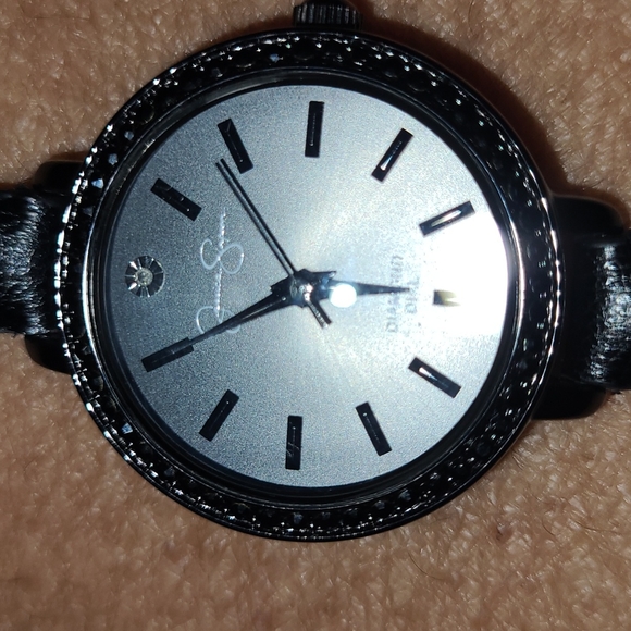 💕NWT Jessica Simpson Gunmetal Genuine Diamond Dial w/Black Strap Watch💕 - Picture 10 of 10